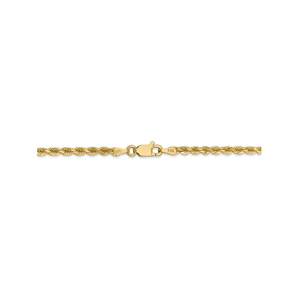14k Yellow Gold 2mm Handmade Regular Rope Chain Bracelet 7 Inches 